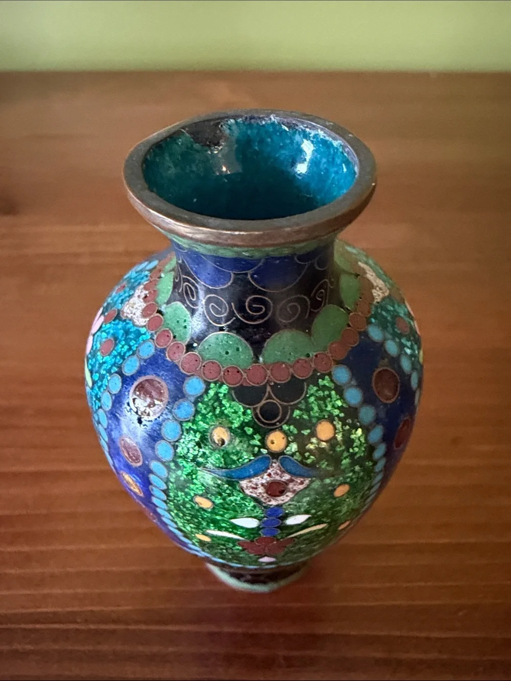 Blue Cloisonné Floral Mini Vase